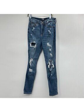 Hollister Curvy High Rise Ripped Distressed Super Skinny Classic Stretch Jean 25